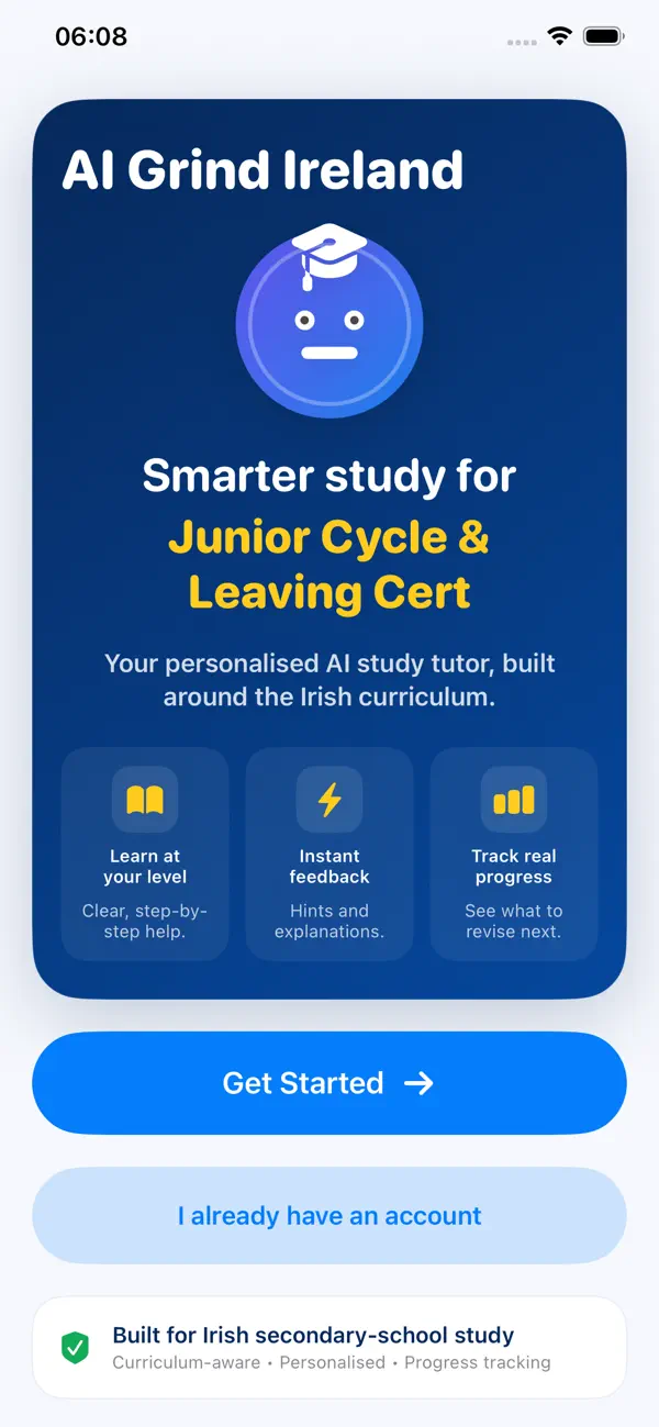 AI Grind Ireland welcome screen